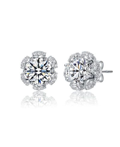 Rachel Glauber Elegant White Gold Plated Dainty CZ Flower Stud Earrings