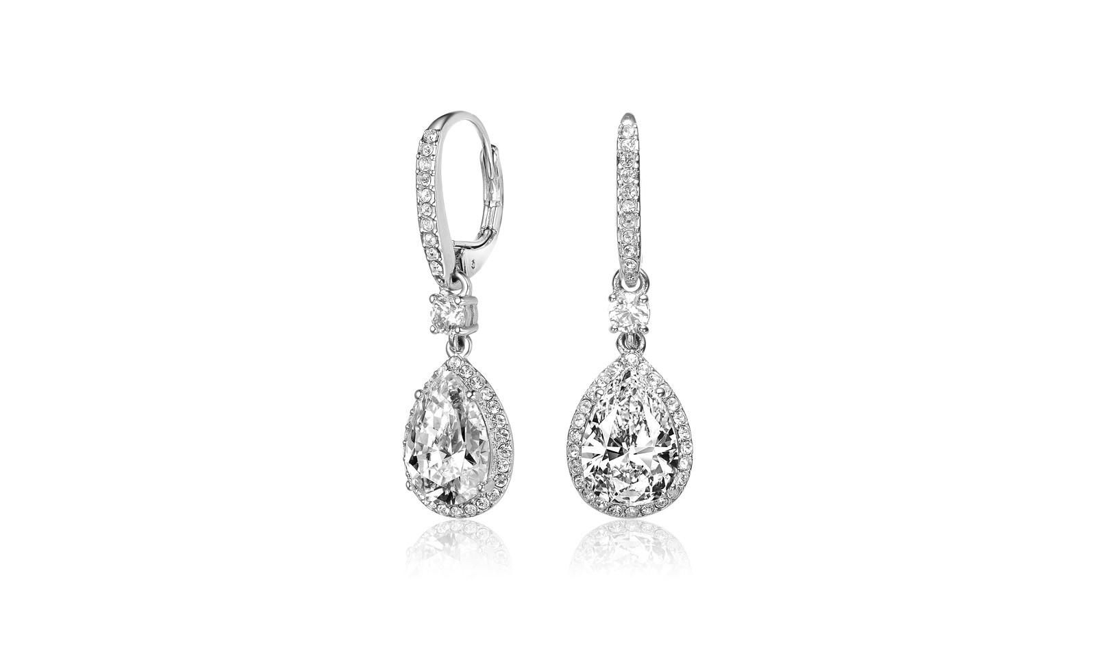 Rachel Glauber Серьги Halo Pear Drop с покрытием White Gold и CZ