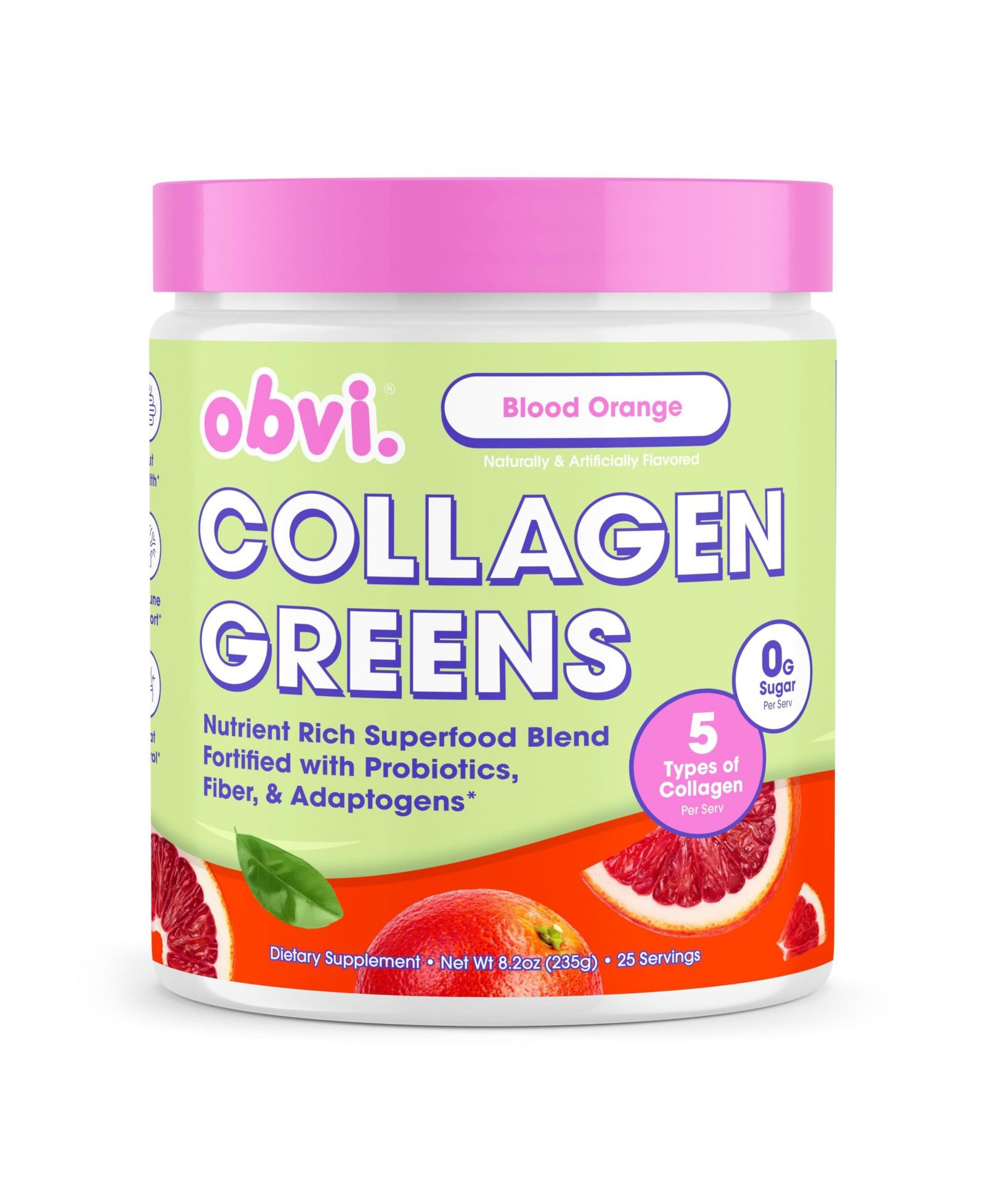Порошок Obvi Collagen Greens для общего оздоровления Blood Orange Yuzu 25 порций
