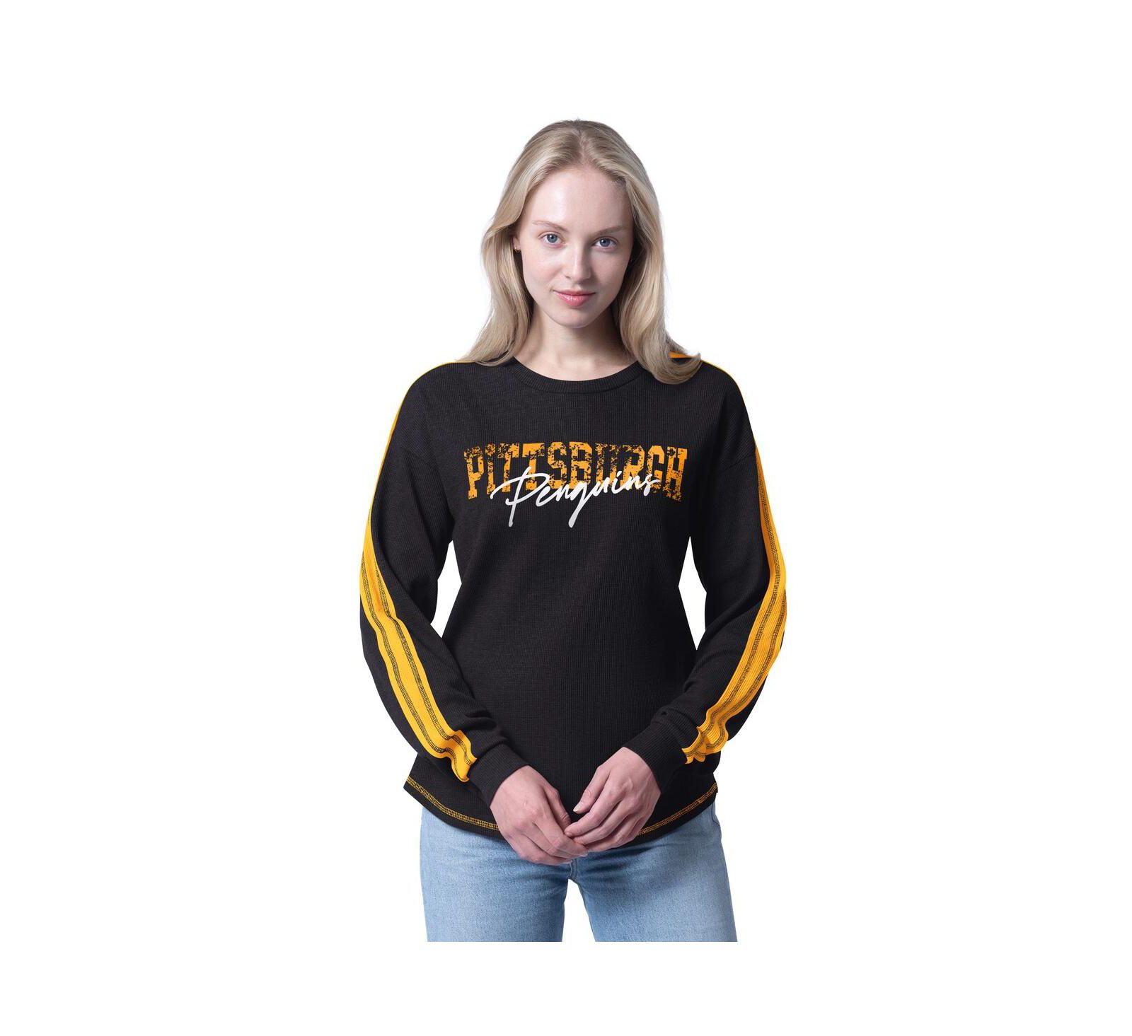 G-III 4Her by Carl Banks Women's Black Pittsburgh Penguins Advantage Thermal Long-Sleeve Tri-Blend T-Shirt