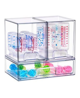 Sorbus 3 Piece Set Clear Stackable Pull-Out Storage Organizer Bins for Baby Bottles, Bathroom, Kitchen and More