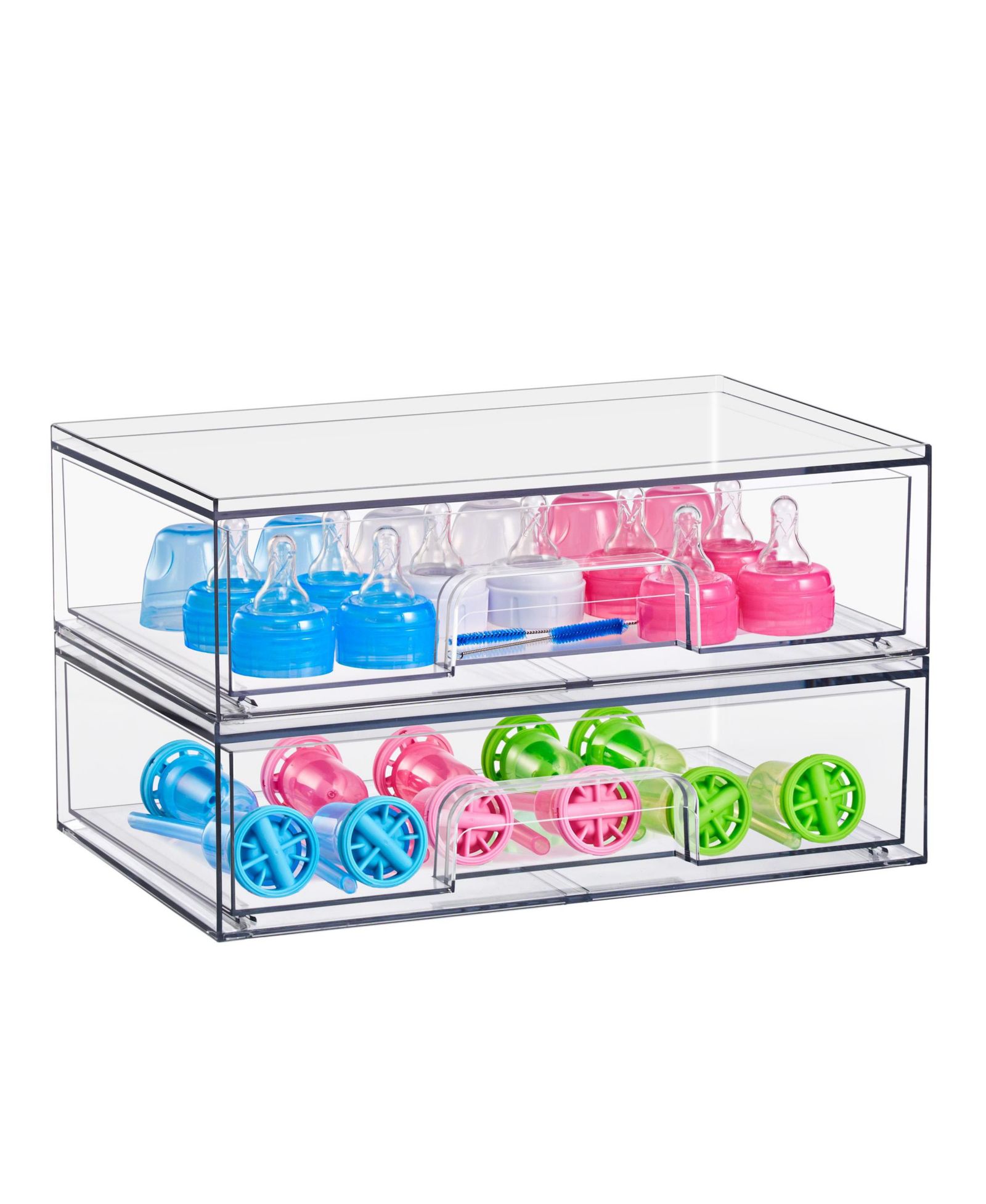 Sorbus 2 Pack Clear Wide Stackable Pull-Out Storage Organizer Bins for Baby Bottles, Bathroom, Kitchen and More