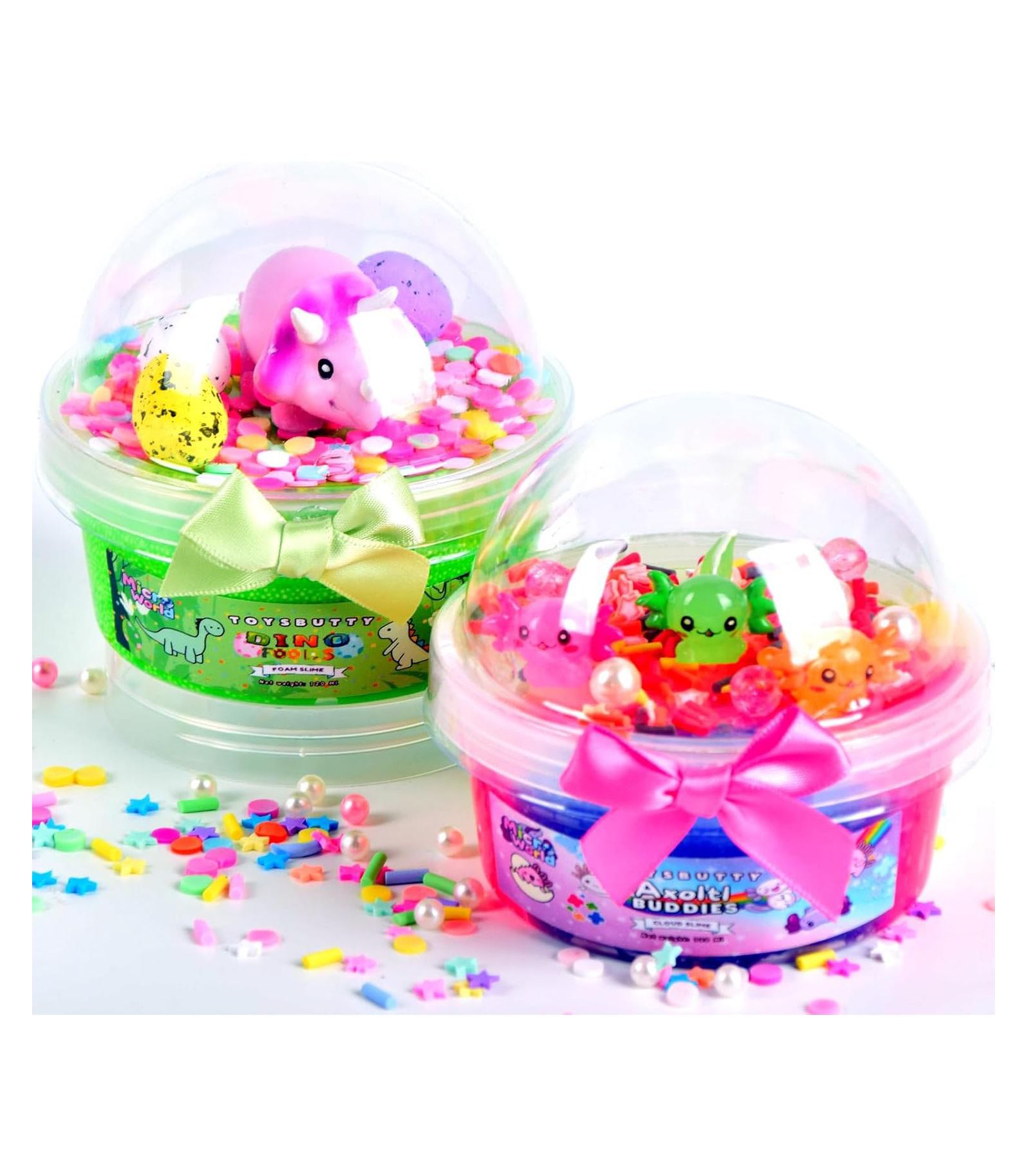Набор слайма ToysButtyFINOCLAY Axolotl, 2 упаковки, светящийся в темноте