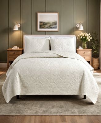 Simply Soft Heavily Stitched Solid 3-Piece Quilt Set, Full/Queen