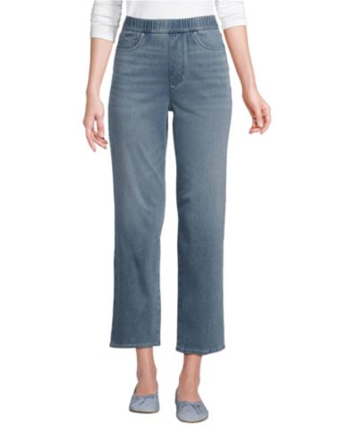 Lands' End Women's Starfish High Rise Knit Denim Straight Crop Jeans