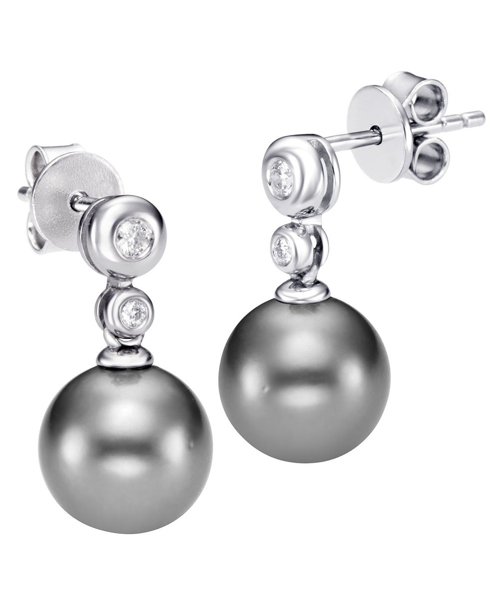 Macy's Серьги-гвоздики с культивированным таитянским жемчугом (8-9mm) и бриллиантом (0.08 ct. t.w.)