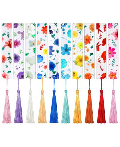 GNUADZ Flower Bookmark Transparent Floral Tassel Page Marker