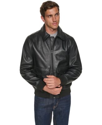 Cole Haan Men's Textured Genuine Leather Bomber Jacket