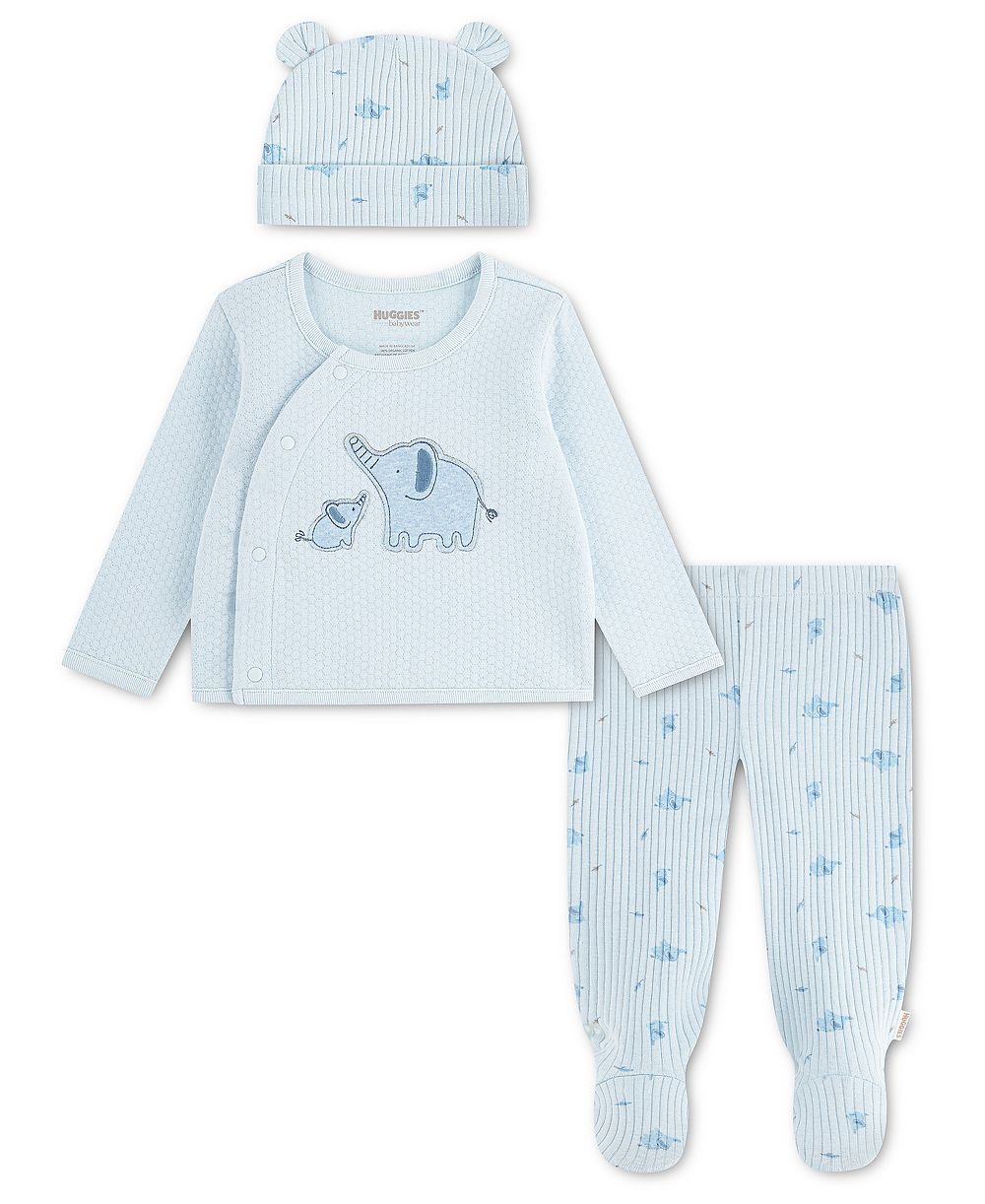 Huggies комплект для мальчиков: топ с длинным рукавом, штаны с носочками и шапка, 3 предмета