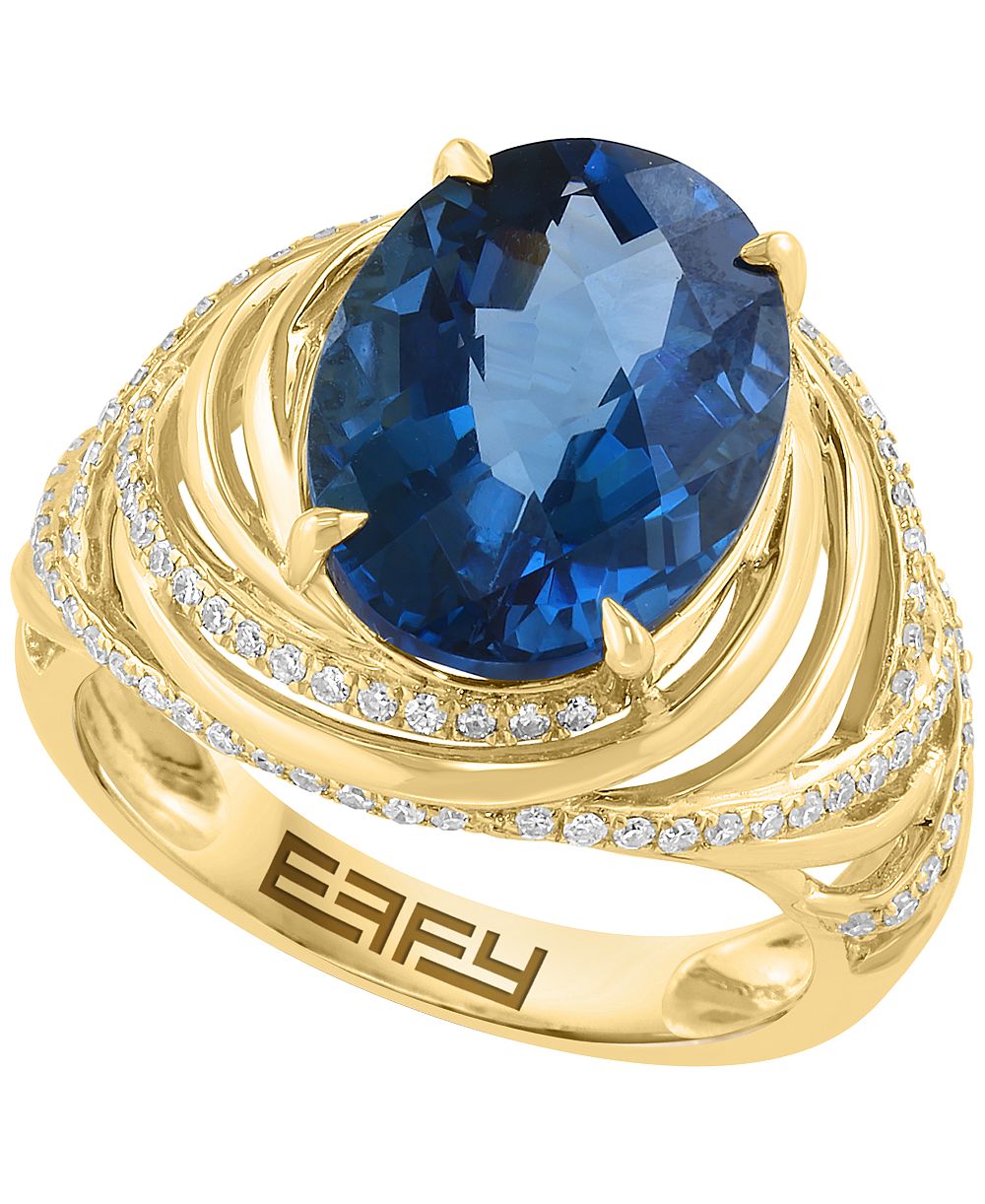 EFFY Collection Кольцо с London Blue Topaz (7 ct. t.w.) и Diamond (3/8 ct. t.w.) в 14k Gold поверх Sterling Silver