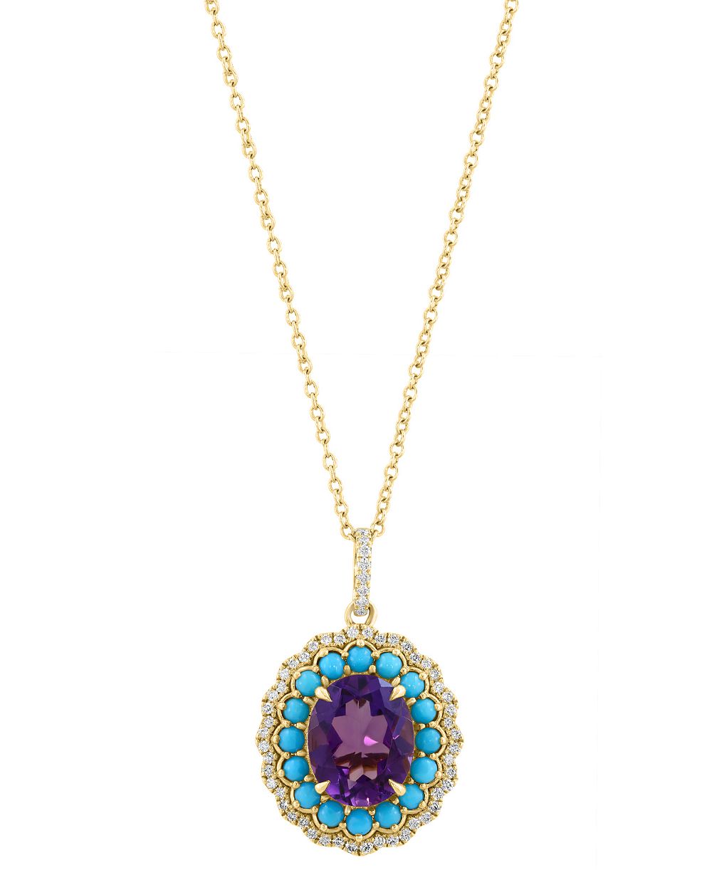 EFFY Collection Ожерелье Pendant Amethyst Turquoise & Diamond 14k Yellow Gold