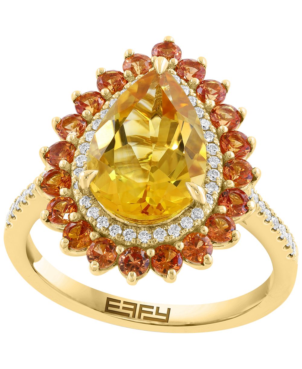 EFFY Collection кольцо с цитрином (3-3/5 ct. t.w.) и бриллиантом (3-5/8 ct. t.w.) в 14k Yellow Gold