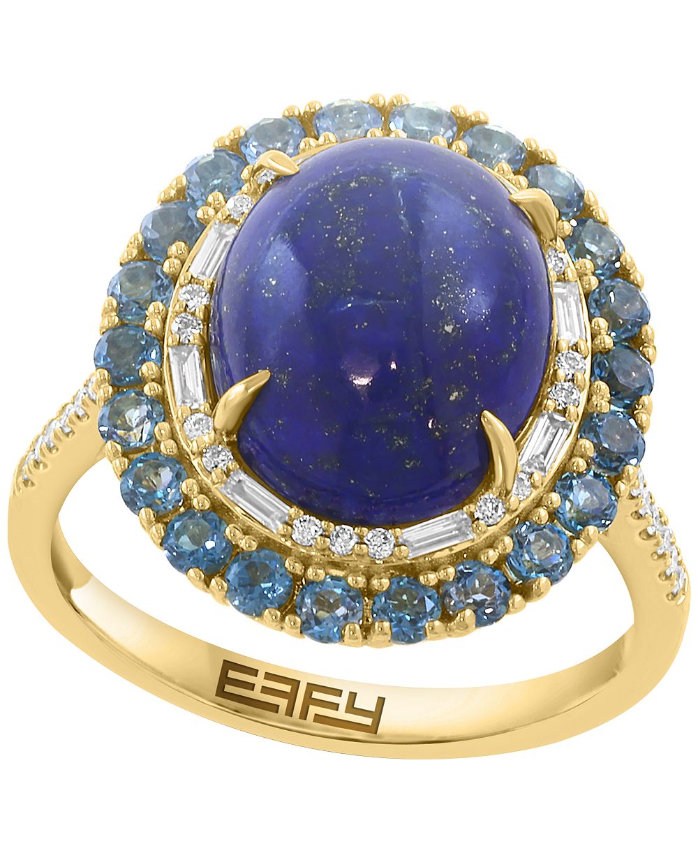 EFFY Collection London Blue Topaz (4-5/8 ct. t.w.), Lapis (2mm) & Diamond (1/4 ct. t.w.) Ring in 14k Yellow Gold