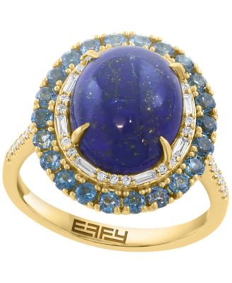 Кольцо EFFY Collection London Blue Topaz (4-5/8 ct. t.w.), Lapis (2mm) & Diamond (1/4 ct. t.w.) в 14k Yellow Gold