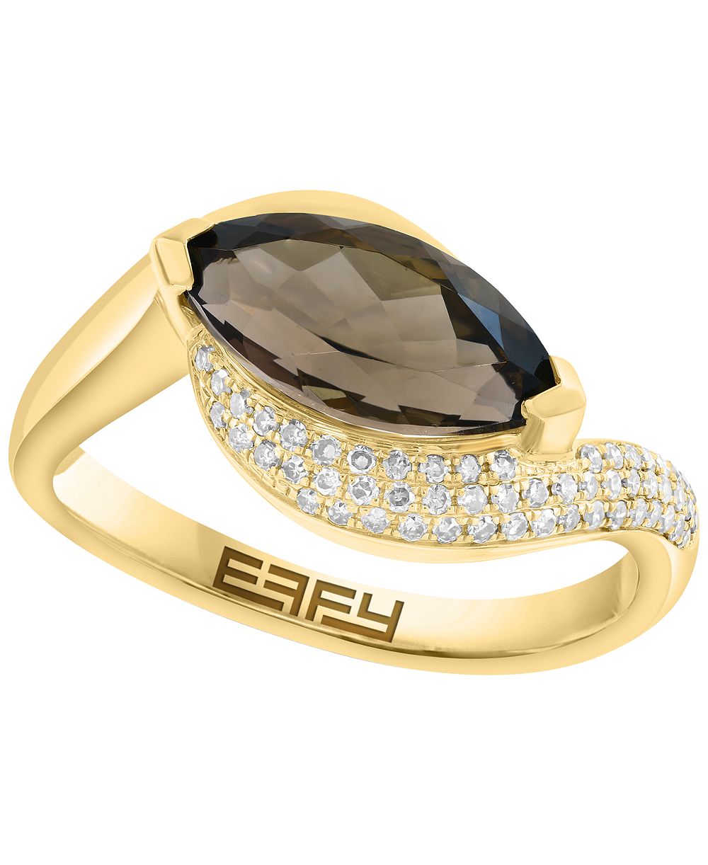 EFFY Collection кольцо с дымчатым кварцем и коричневым бриллиантом, 14k Gold