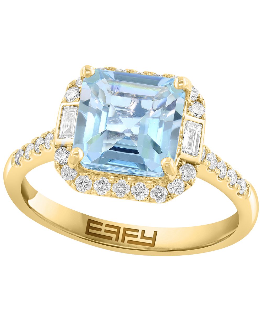 Кольцо EFFY Collection Aquamarine (2 ct. t.w.) & Diamond (1/3 ct. t.w.) 14k Yellow Gold