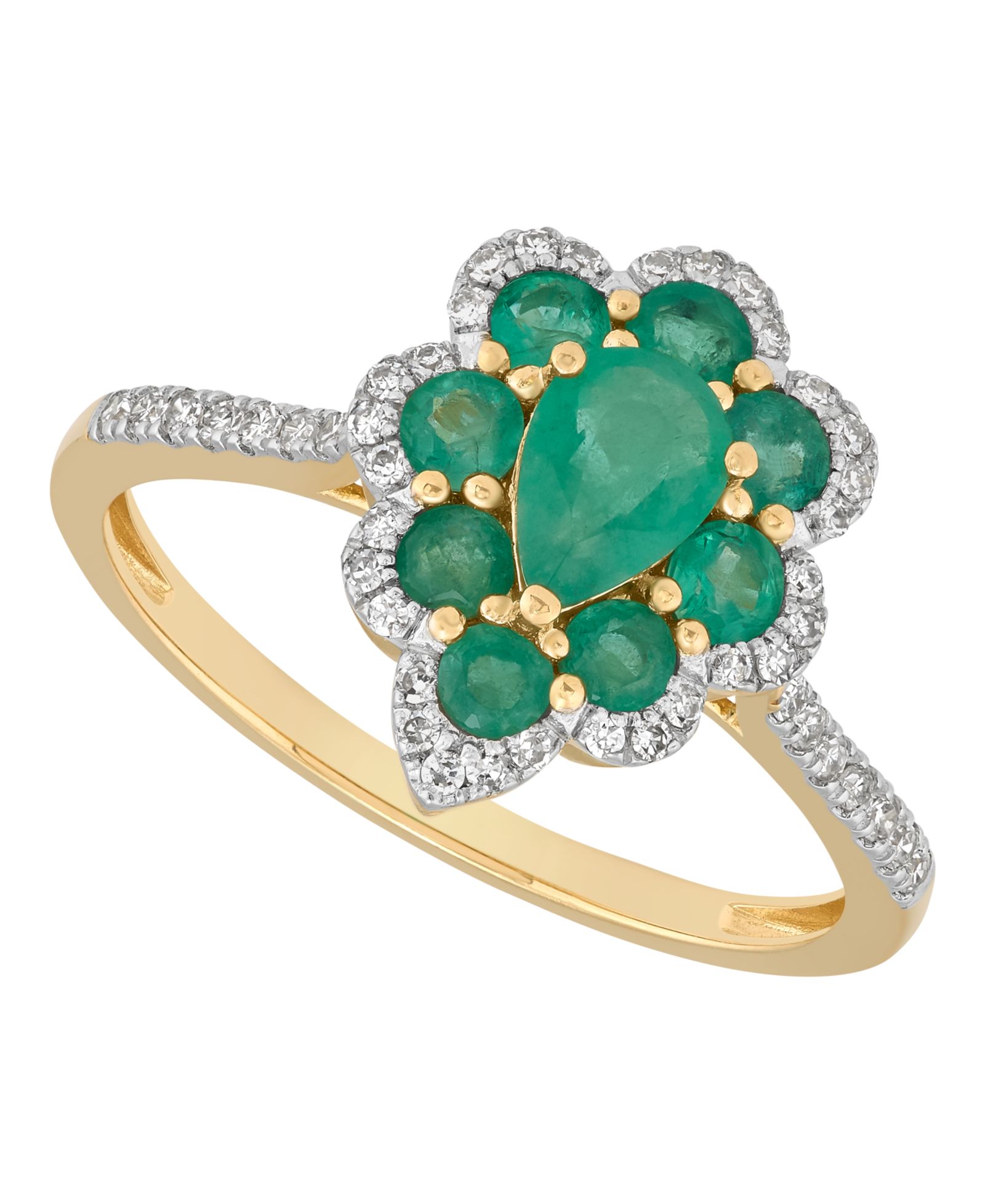 Кольцо с изумрудом (7/8 ct. t.w.) и бриллиантом (1/6 ct. t.w.) в 14k желтом золоте (также доступно в рубине и сапфире)