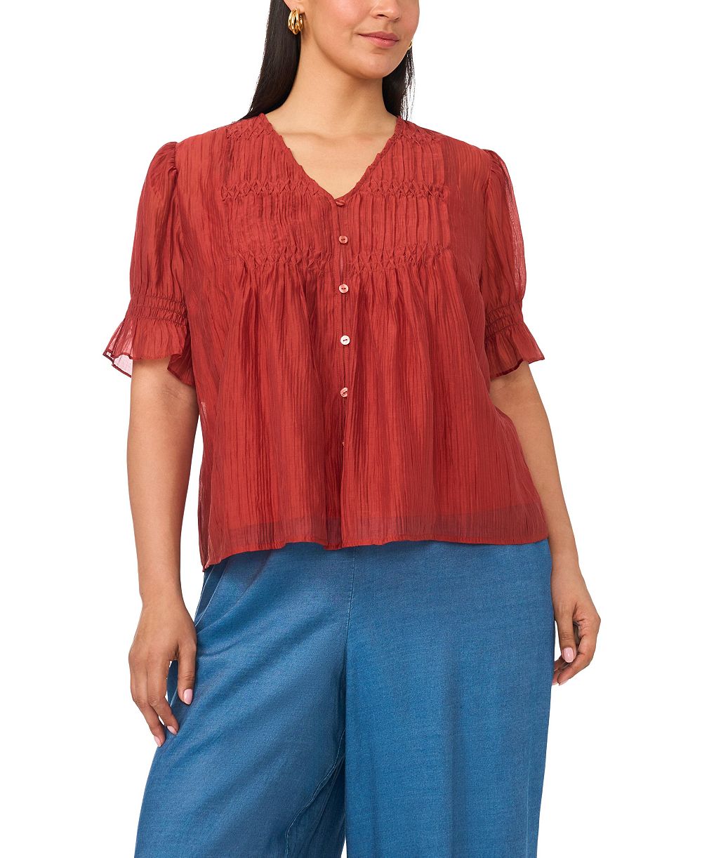 Топ Vince Camuto Plus Size V-Neck Puff-Sleeve Pintuck