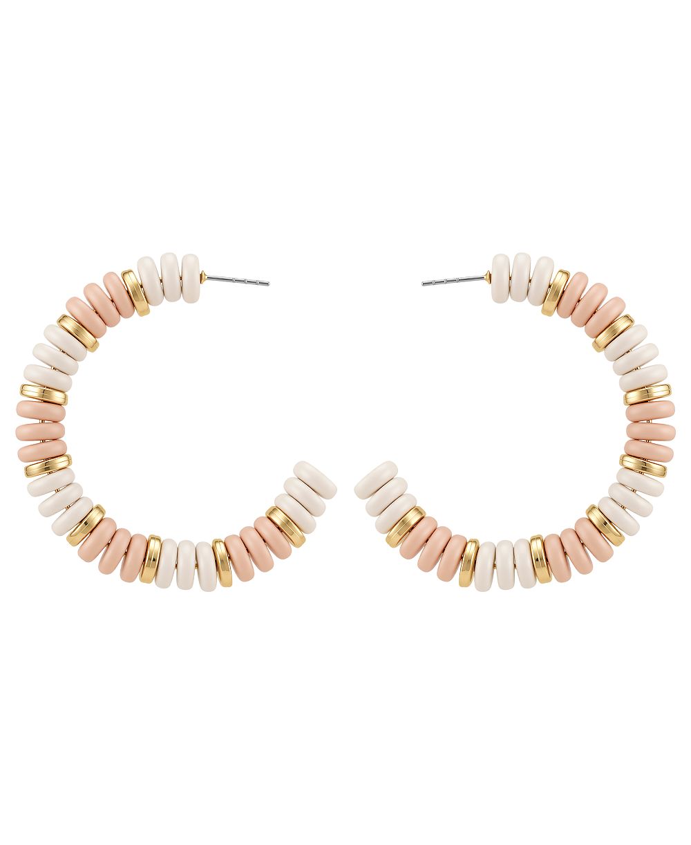 GUESS Gold-Tone White & Pink Stone Hoop Earrings