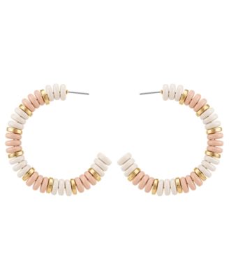 GUESS Gold-Tone White & Pink Stone Hoop Earrings
