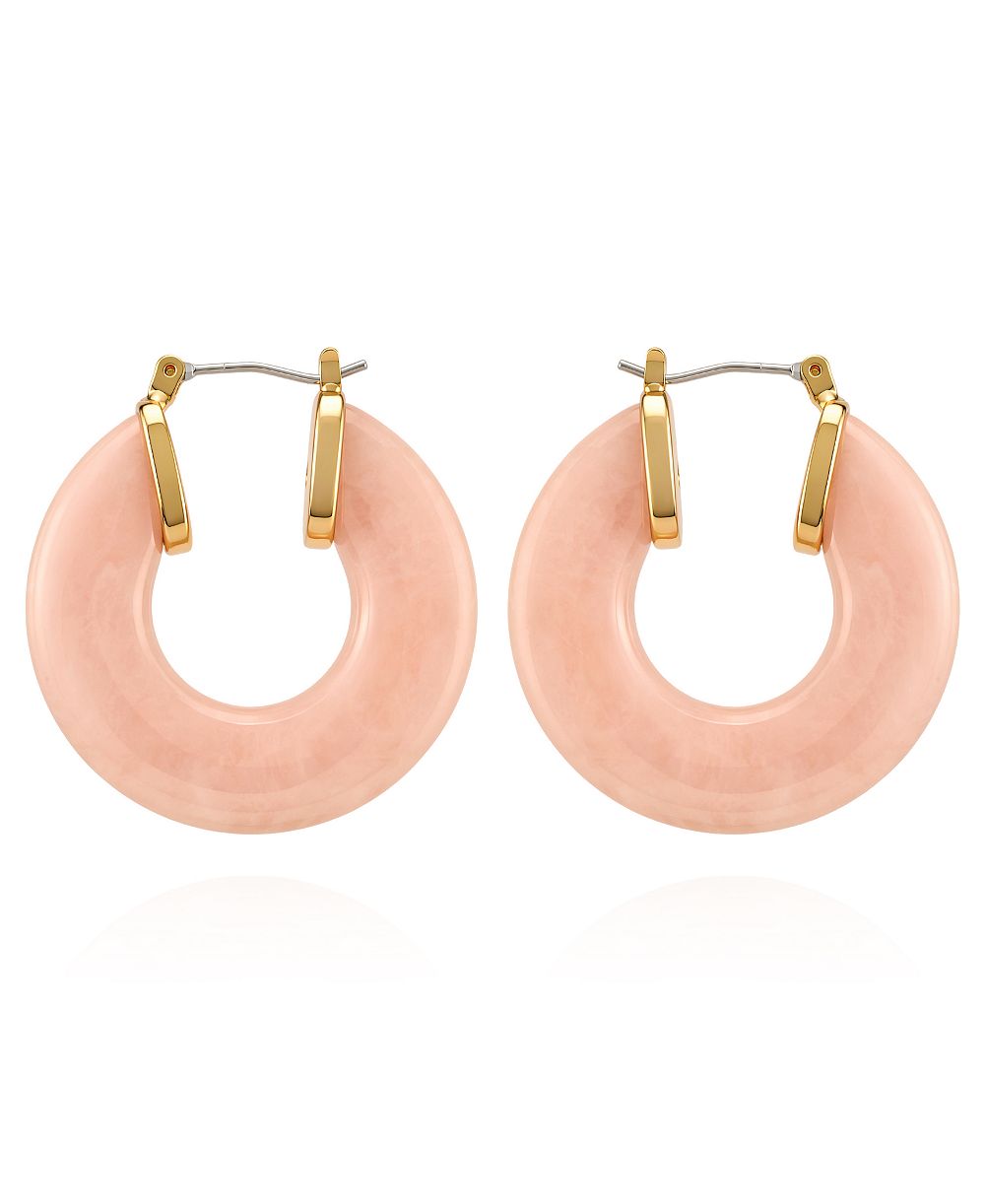 Серьги-кольца GUESS Gold-Tone Rose Quartz Stone Hoop Earrings