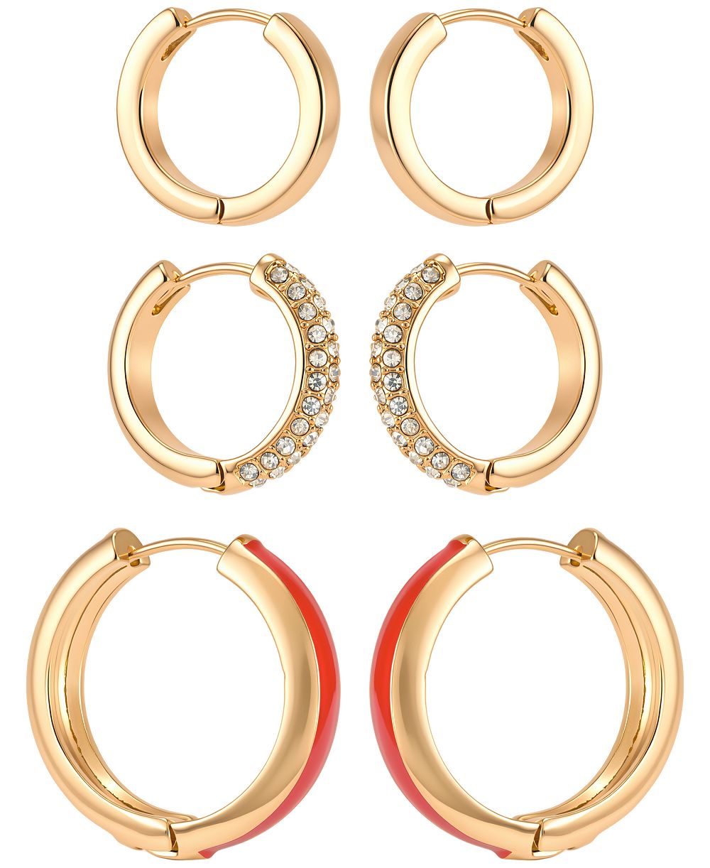 Серьги GUESS Gold-Tone Crystal Stone Hoop, 3-Piece Set