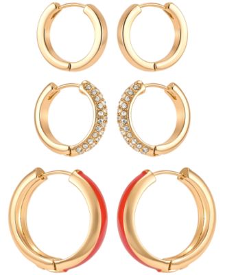 GUESS Gold-Tone Crystal Stone Hoop Earrings, 3-Piece Set