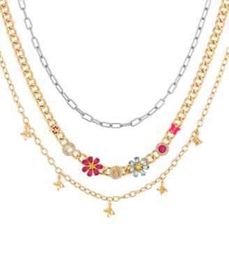 GUESS Multi-Color Stone Layered Necklace, 3-Piece Set