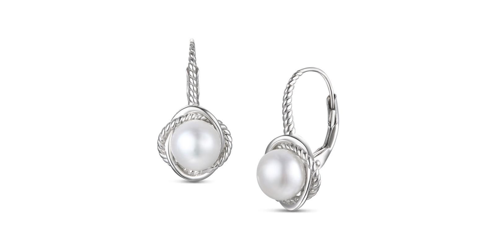 Серьги Rachel Glauber Timeless White Gold Plated Pearl Twisted Rope