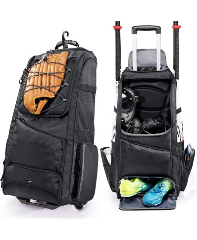 Furlihong 60L спортивная сумка на колесиках для бейсбола - молодежная сумка для экипировки, вмещает 4 бита, с отделениями для обуви и крючком для забора, для мальчиков и девочек от 8 лет