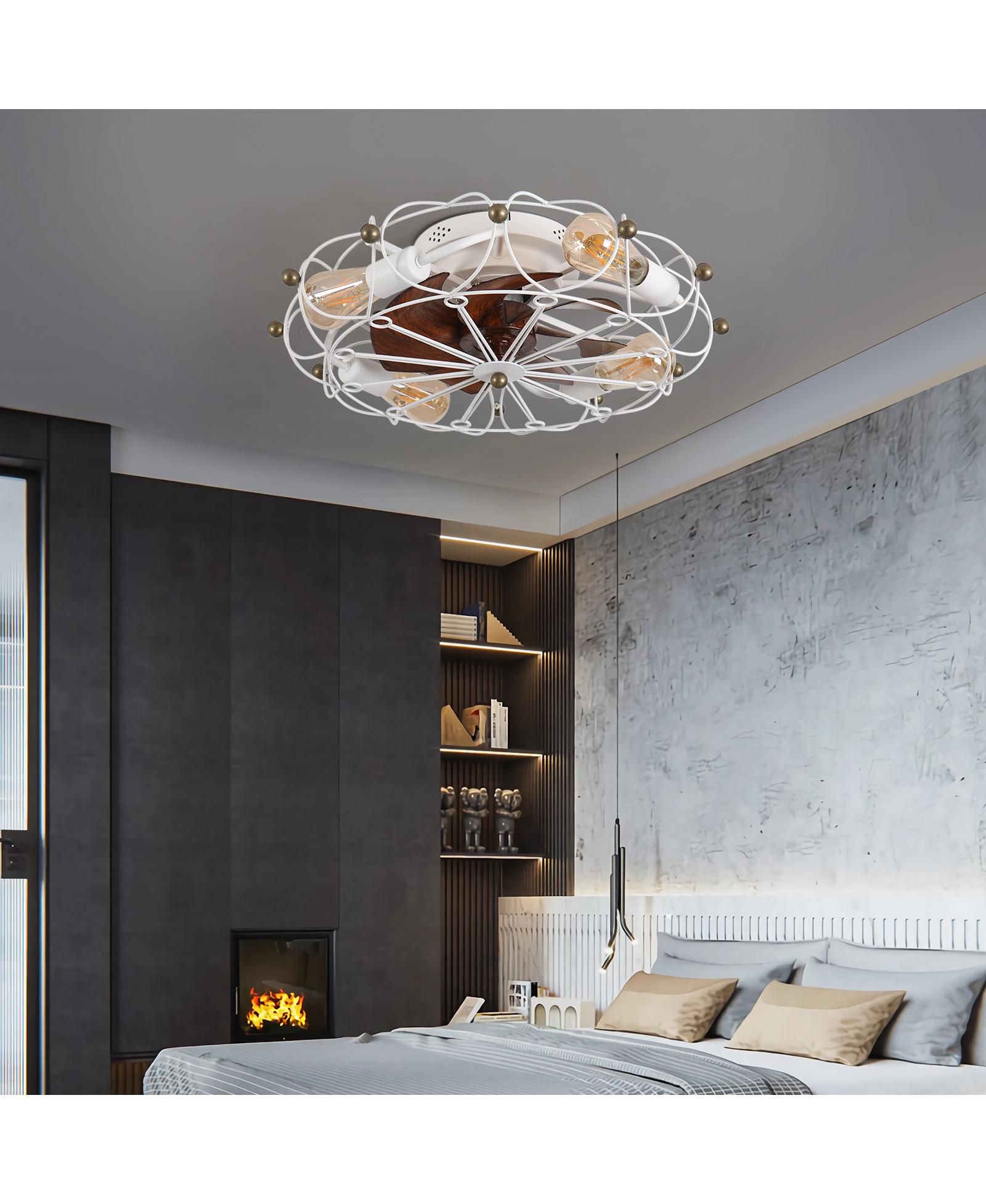 Clihome Low Profile Caged Ceiling Fan, Embedded Industrial Ceiling Fan with Lights Remote Control