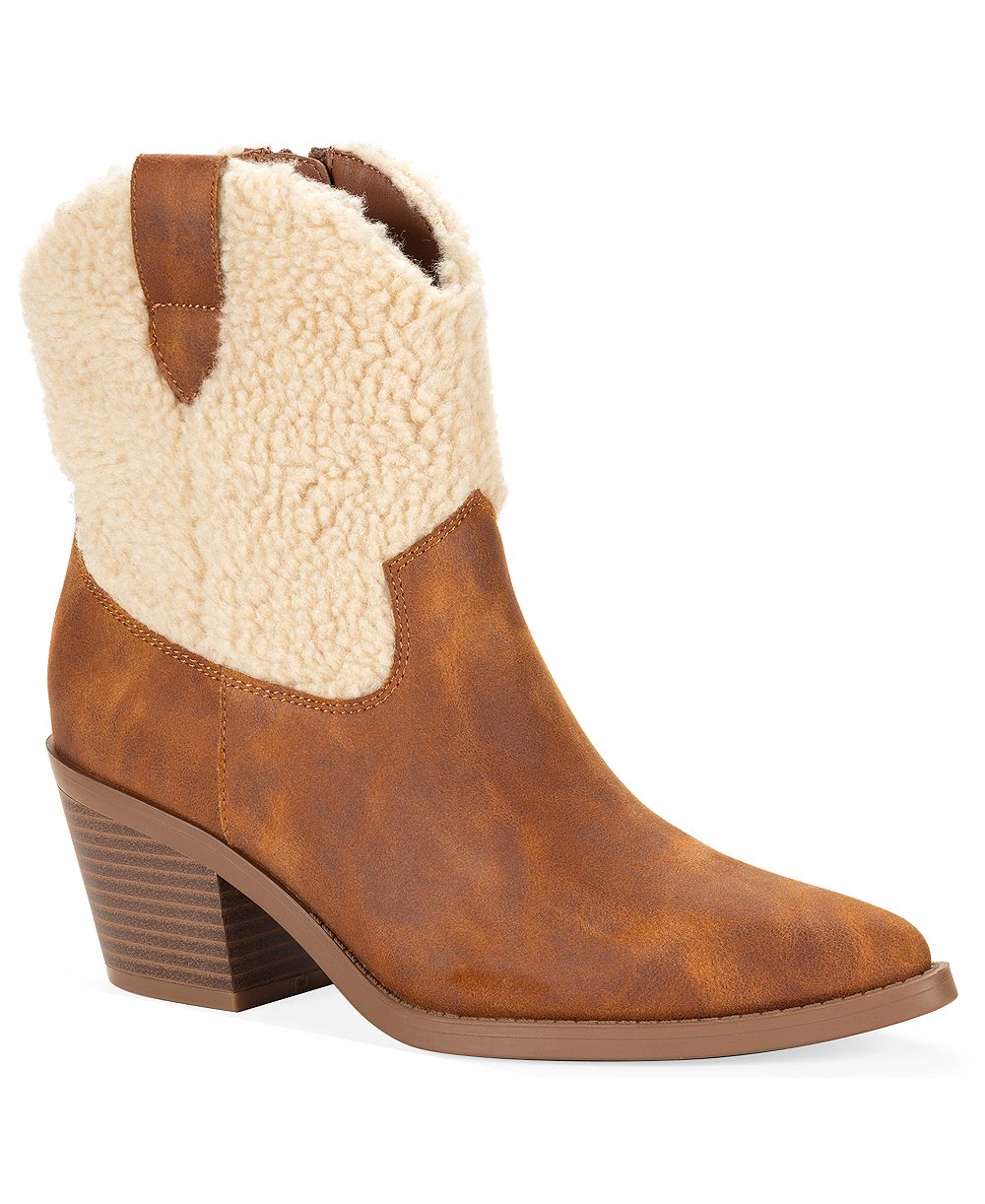 Wild Pair Women's Leiila Block Heel Pointed Toe Shearling Booties, Macy's Exclusive