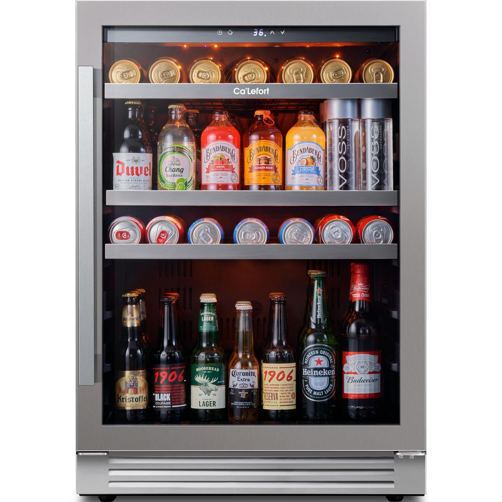 Холодильник для напитков CaLefort 24 Inch, 180 Can Capacity, Glass Door, Built In или Freestanding, 5.65 Cubic Feet, 34 to 54 Degrees Fahrenheit