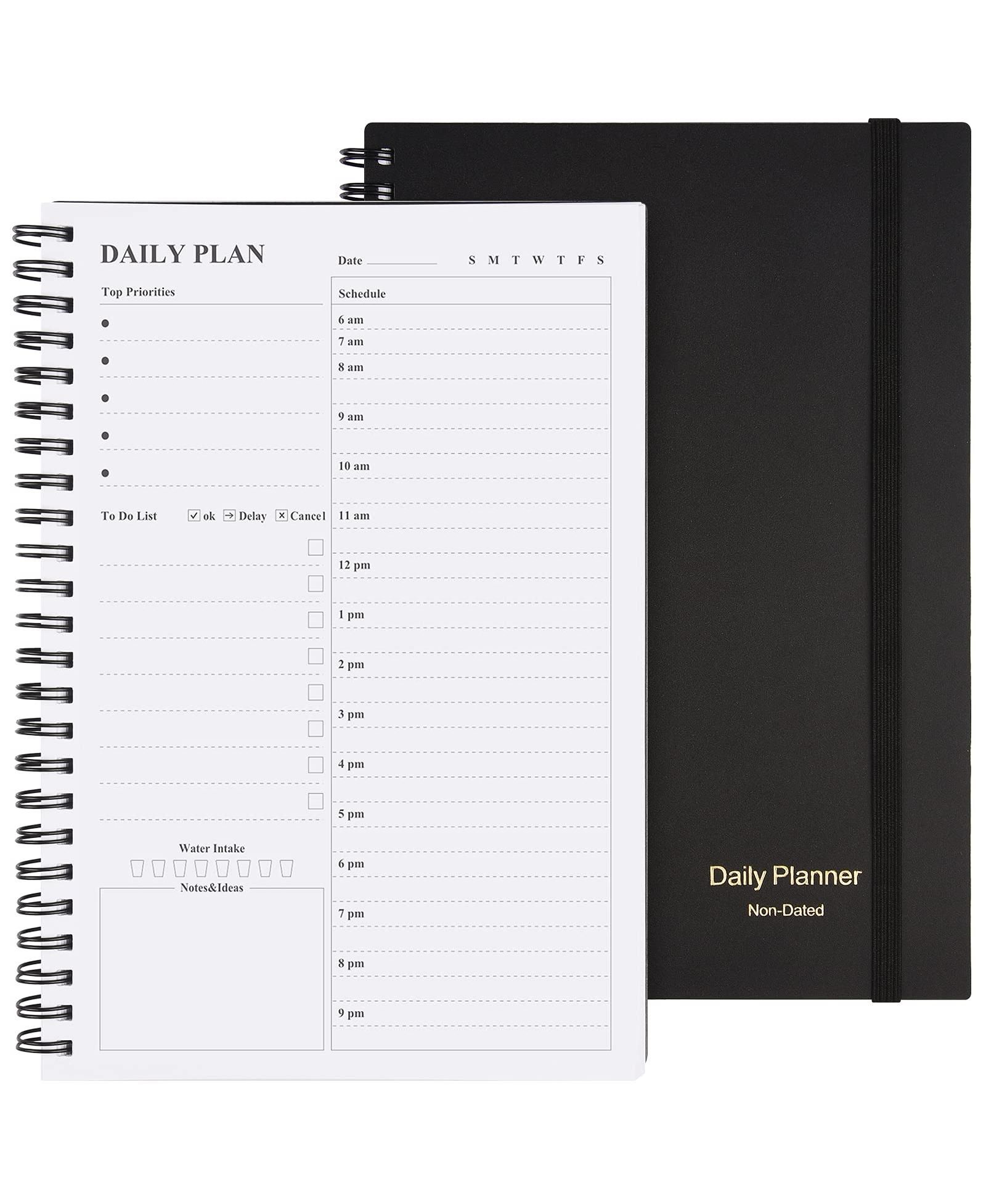 GNUADZ Planner Daily Agenda To Do List Hourly Schedule Spiral Appointment Book Elastic Closure Inner Pocket
