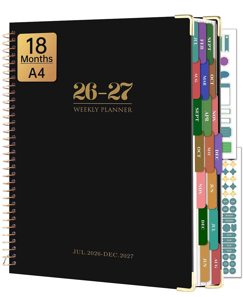 GNUADZ Planner 2026-2027 Weekly Monthly Hardcover 18 Months Tabs