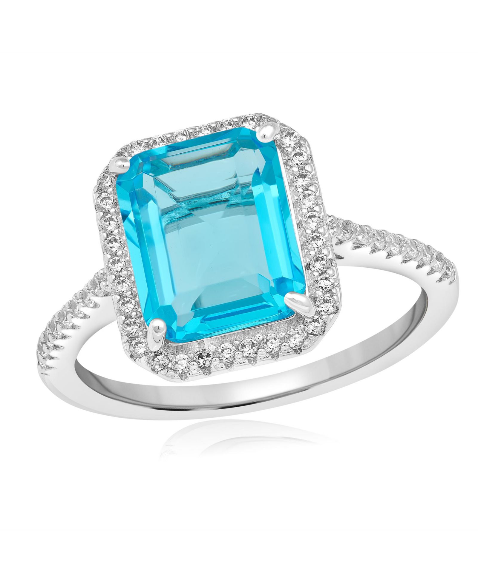 Simona Elegant Emerald-Cut Halo CZ Ring