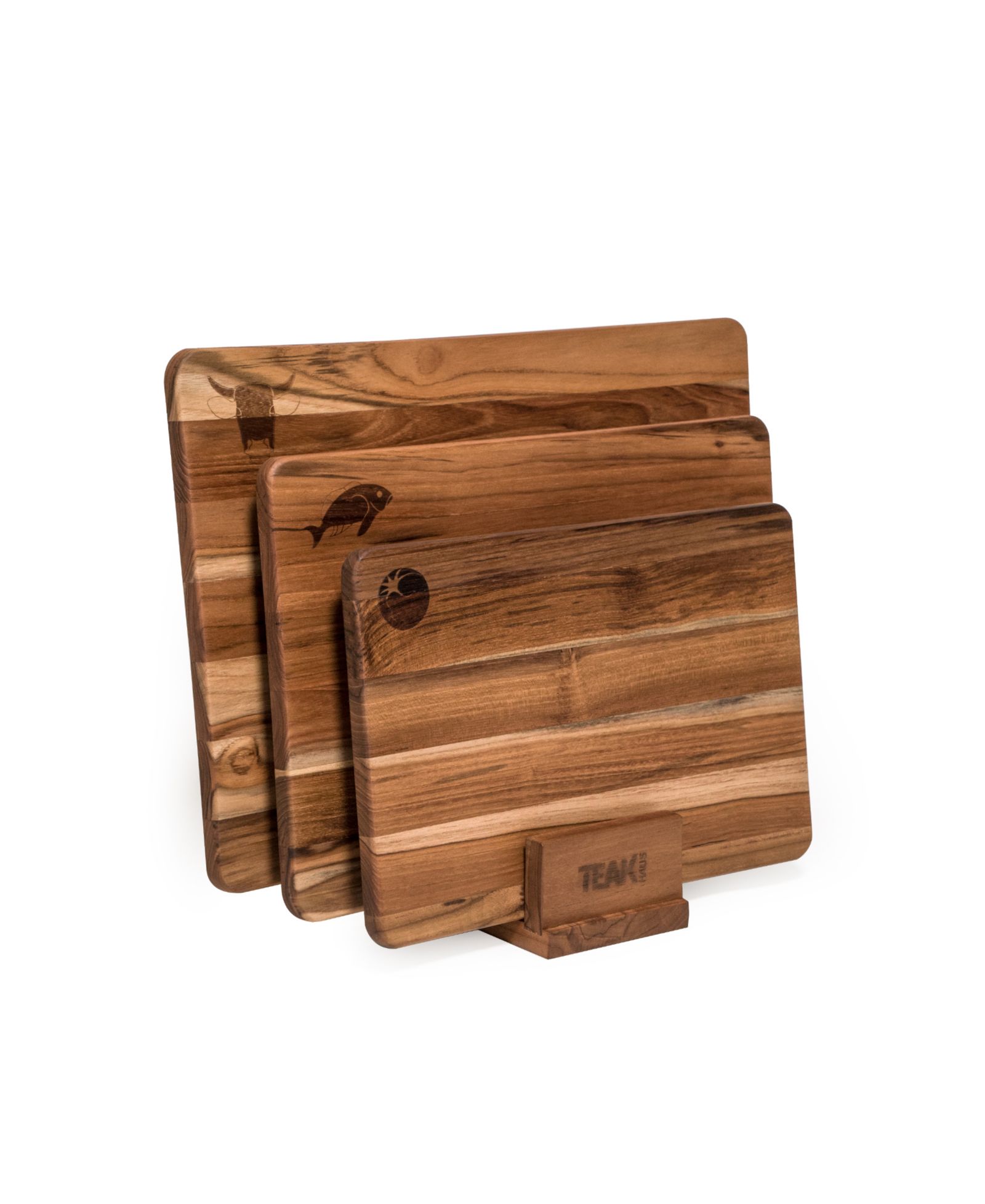 Teakhaus Essential Kitchen Boards With Display Stand, Set of 3