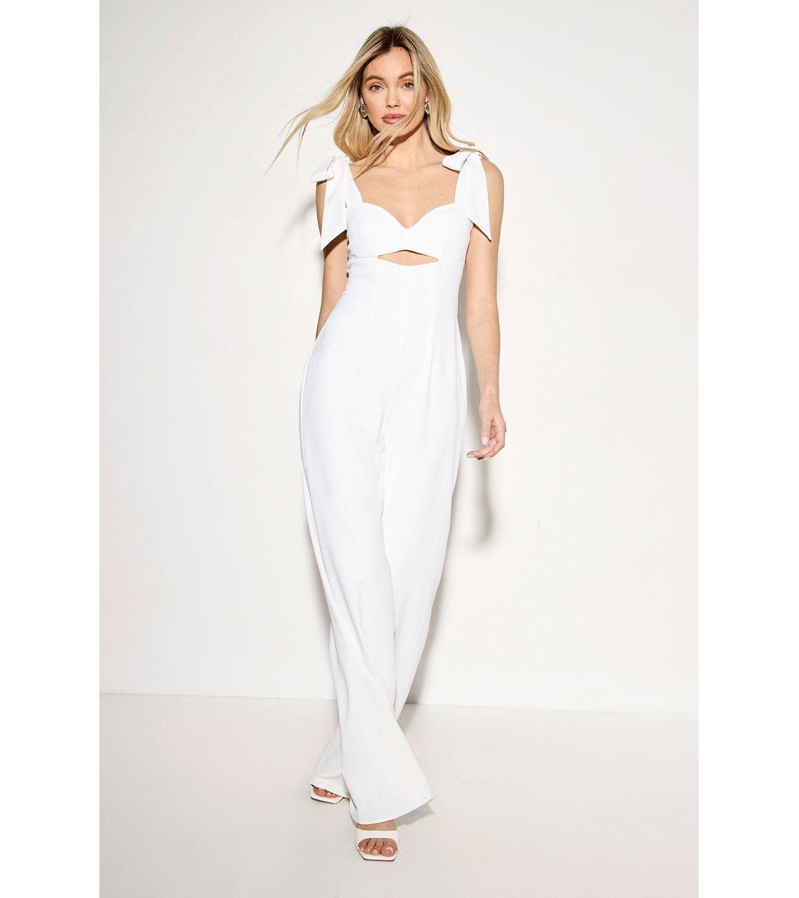 MissPap Women's Bow Shoulder Wide Leg Jumpsuit