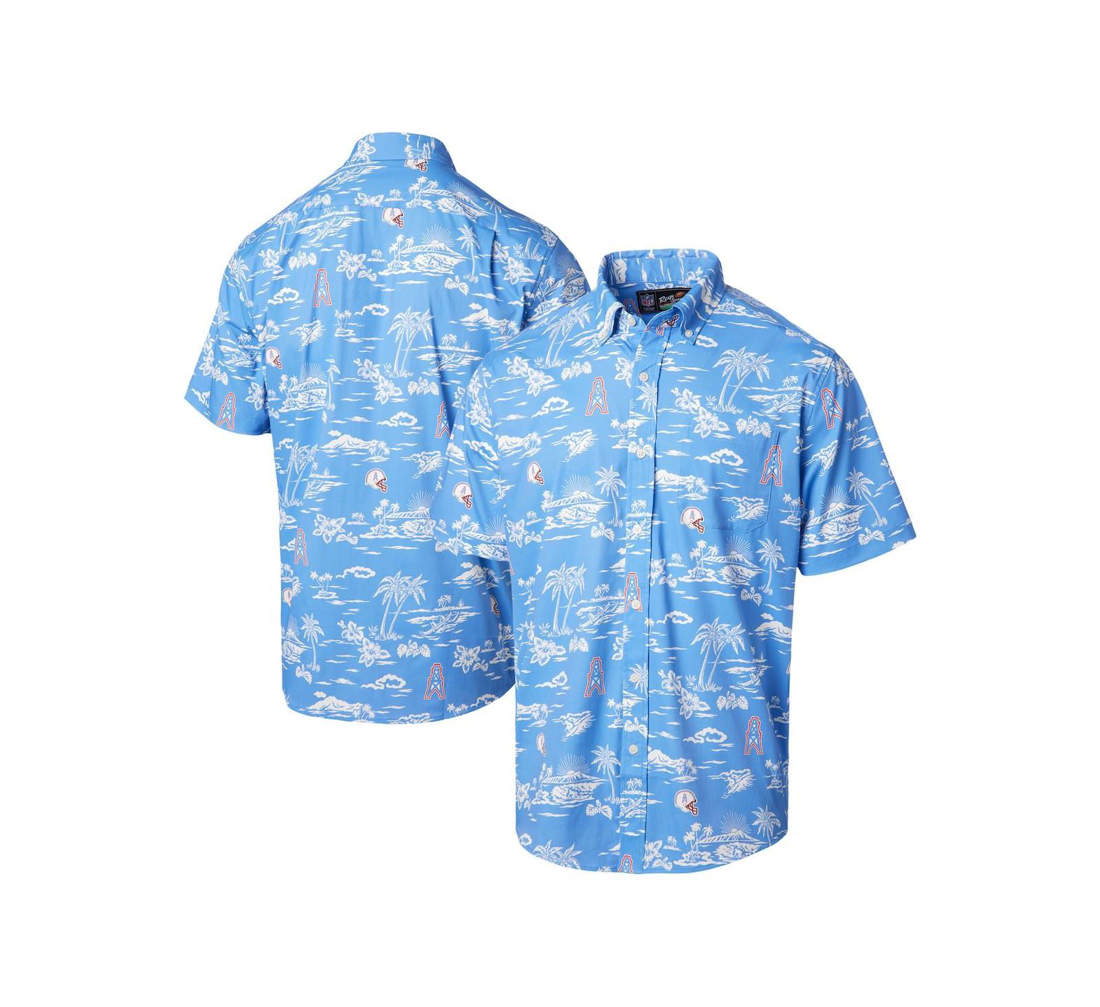 Reyn Spooner Men's Light Blue Houston Oilers Throwback Kekai Print Button-Up Shirt