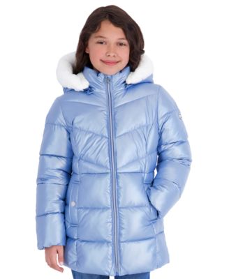 Michael Kors Toddler Girls' 2T-5T Pearlized Fabric Stadium Length Heavy Weight Jacket