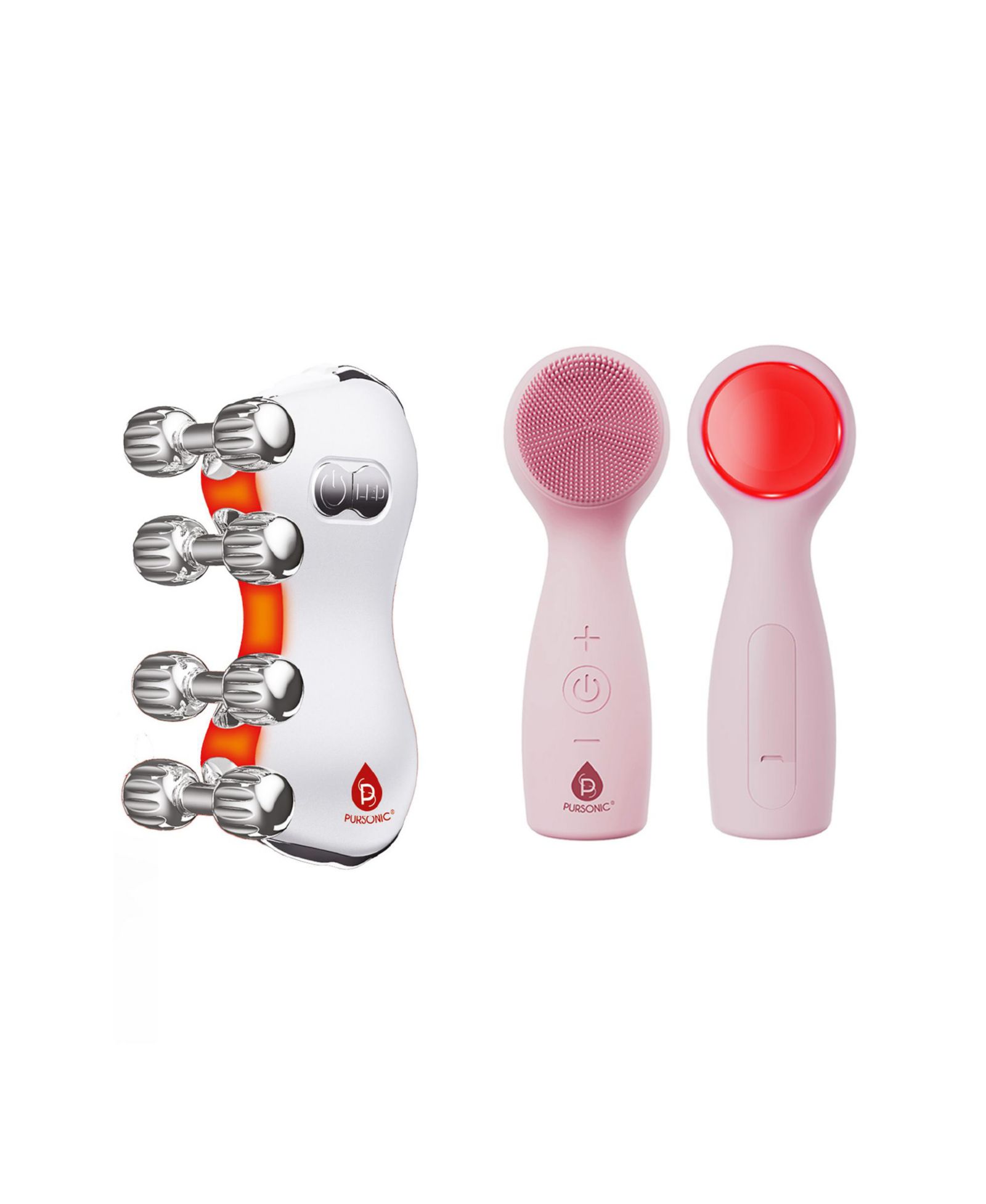 PURSONIC 5-in-1 Skin Roller Massager With LED Light Therapy and 3-in-1 Facial Cleansing Device with 7 Color LED Light Therapy