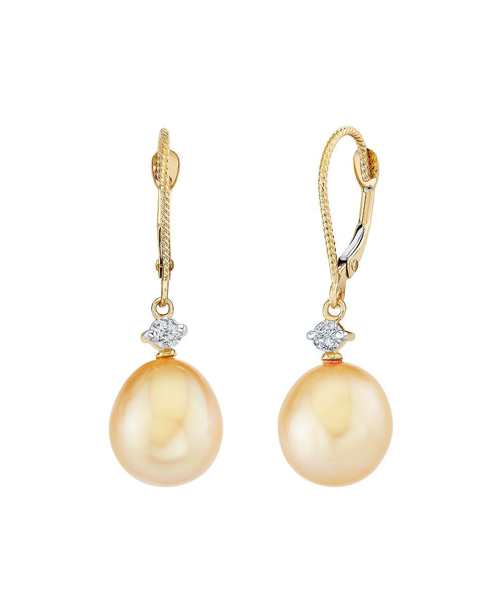 Серьги-подвески Macy's 14k Yellow Gold с золотой южной жемчужиной и бриллиантом