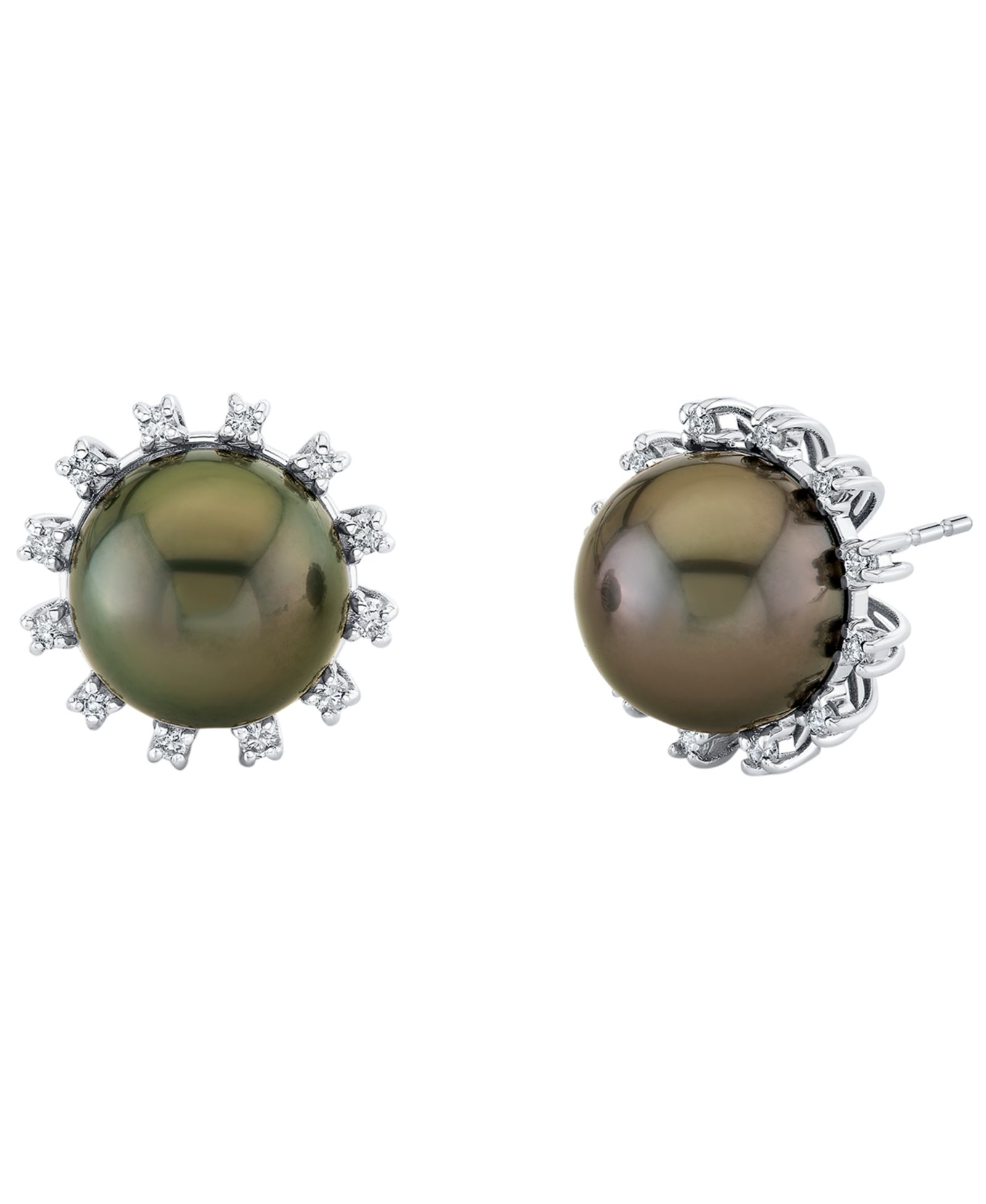 Серьги с культивированным таитянским жемчугом (10mm) и бриллиантом (1/4 ct. t.w.) из белого золота 10k