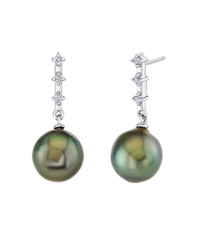 Macy's Cultured Tahitian Pearl (9mm) & Diamond (1/10 ct. t.w.) Drop Earrings in 10k White Gold