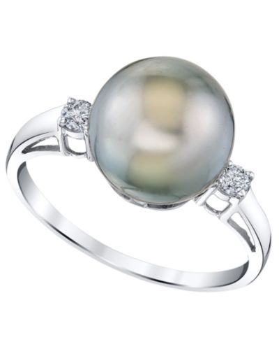 Кольцо с культивированным таитянским жемчугом (10mm) и бриллиантом (1/8 ct. t.w.) из стерлингового серебра