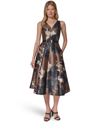 Donna Karan New York Женское миди-платье с принтом Dupion и поясом