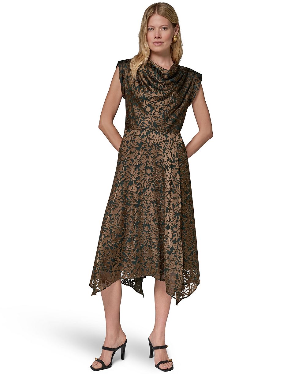 Женское платье Donna Karan New York Floral Vine Burnout Cowl Neck