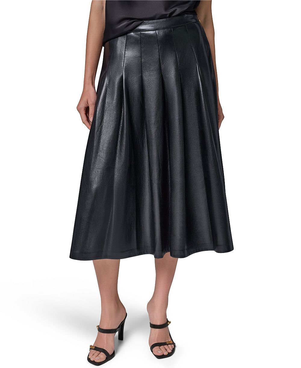 Donna Karan New York Women's Pleated Faux Leather Midi Skirt
