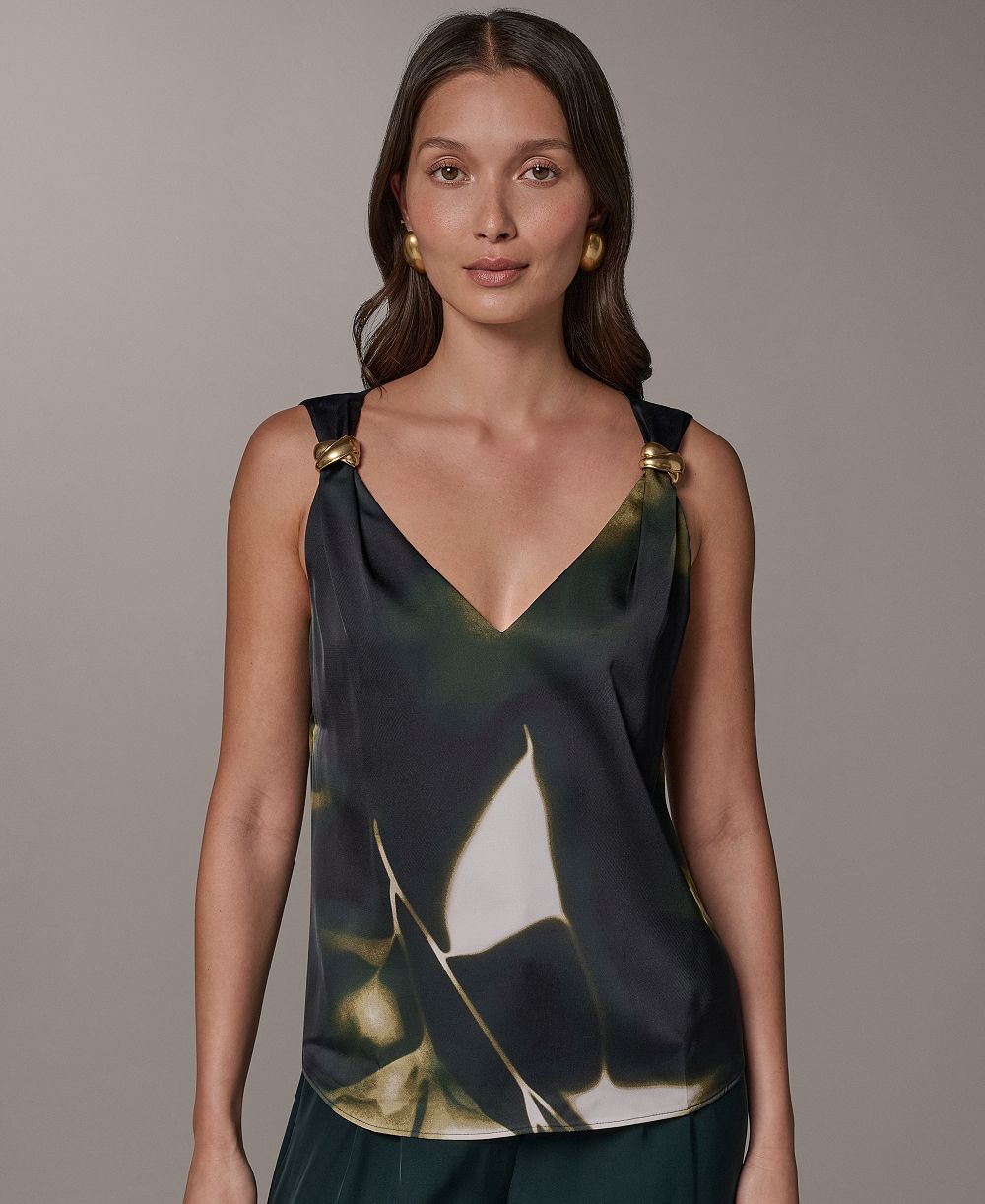 Donna Karan New York Женский топ без рукавов с принтом и V-образным вырезом