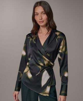 Блузка Donna Karan New York с принтом и V-образным вырезом, длинный рукав, Женская